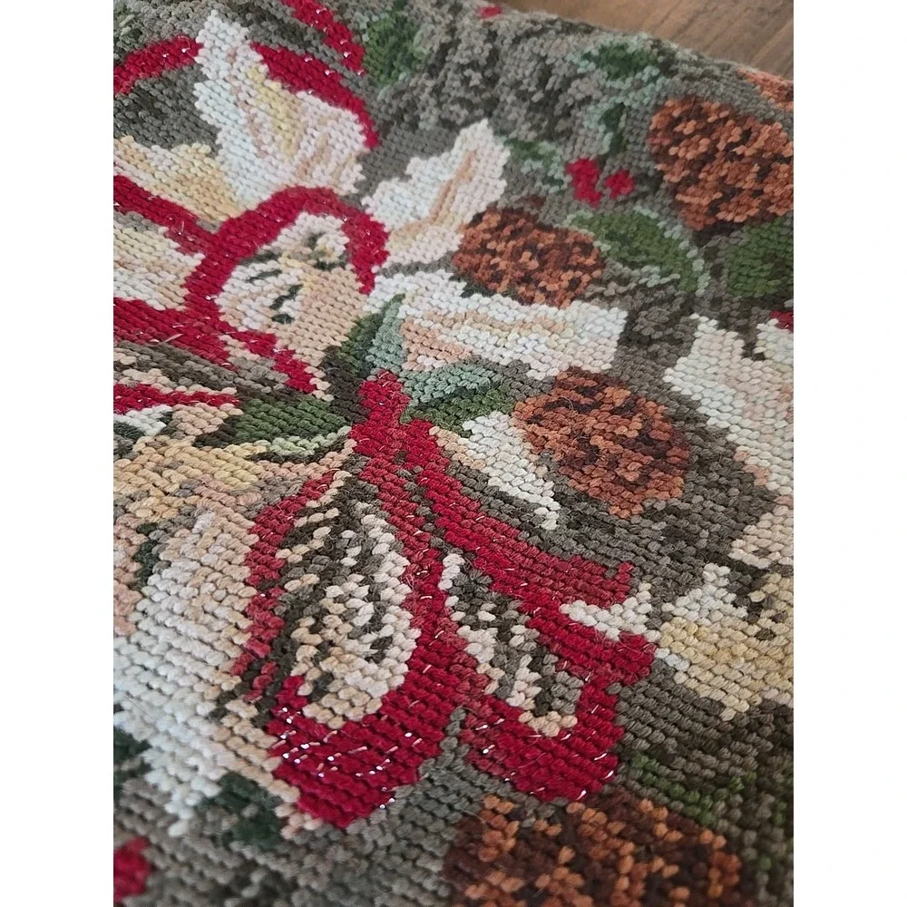 VTG Embroidered Velvet Backed Pointsettia Christmas Pillow (No Insert) 15